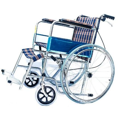 Ảnh của Xe lăn  thường có thắng vải caro khung xanh