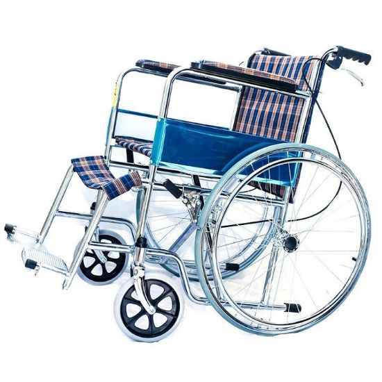 Ảnh của Xe lăn  thường có thắng vải caro khung xanh